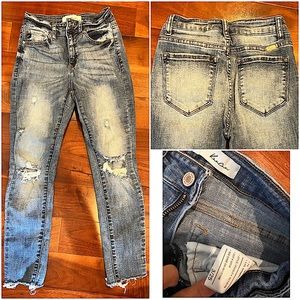 Kancan jean mid rise distressed hem medium wash